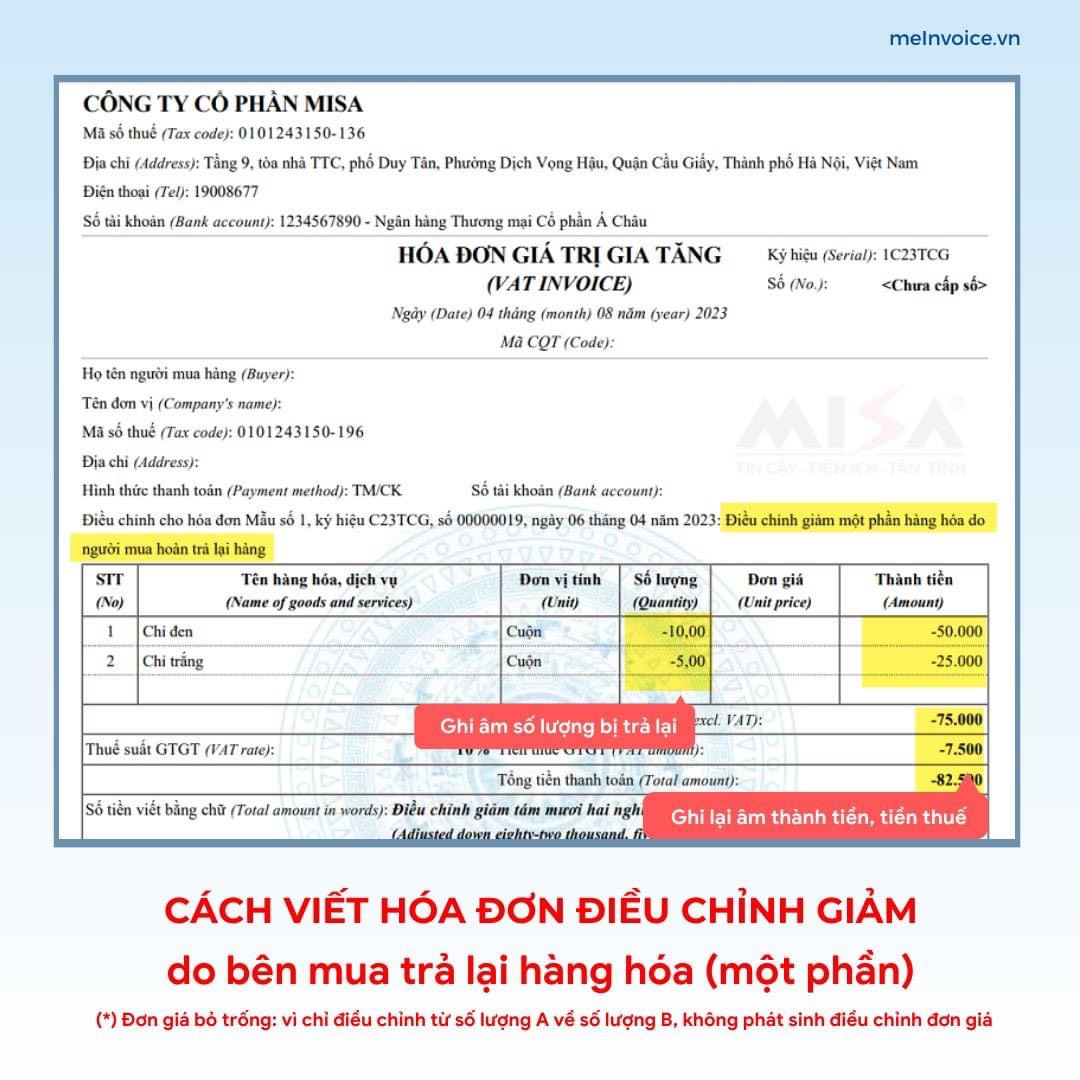 Điều Chỉnh Giảm 1 Phần Hàng Hóa Do Người Mua Hoàn Trả Lại Hàng