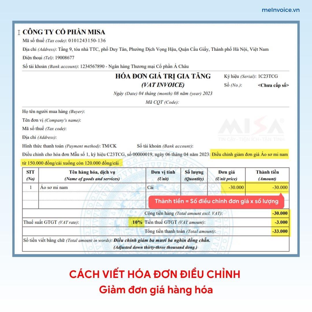 Điều Chỉnh Giảm đơn Giá Hàng Hóa