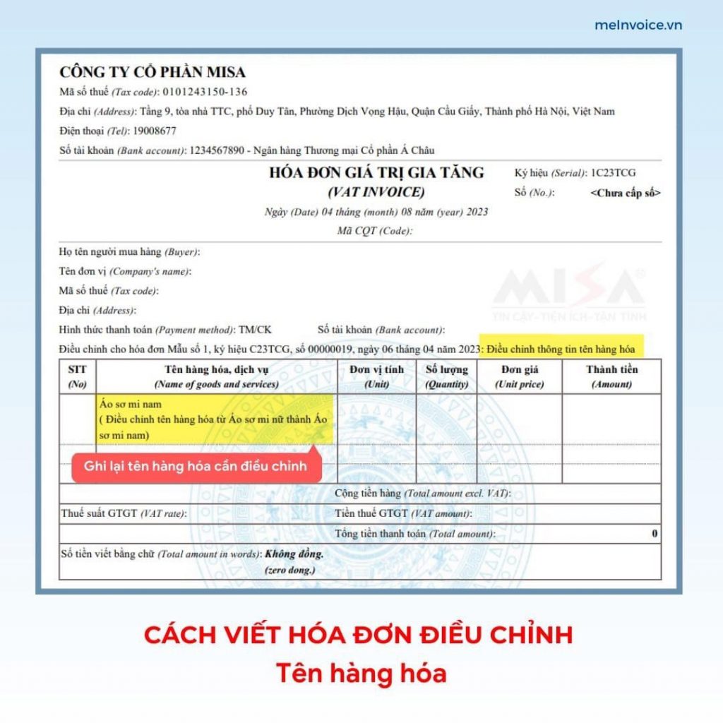 Điều Chỉnh Thông Tin Tên Hàng Hóa