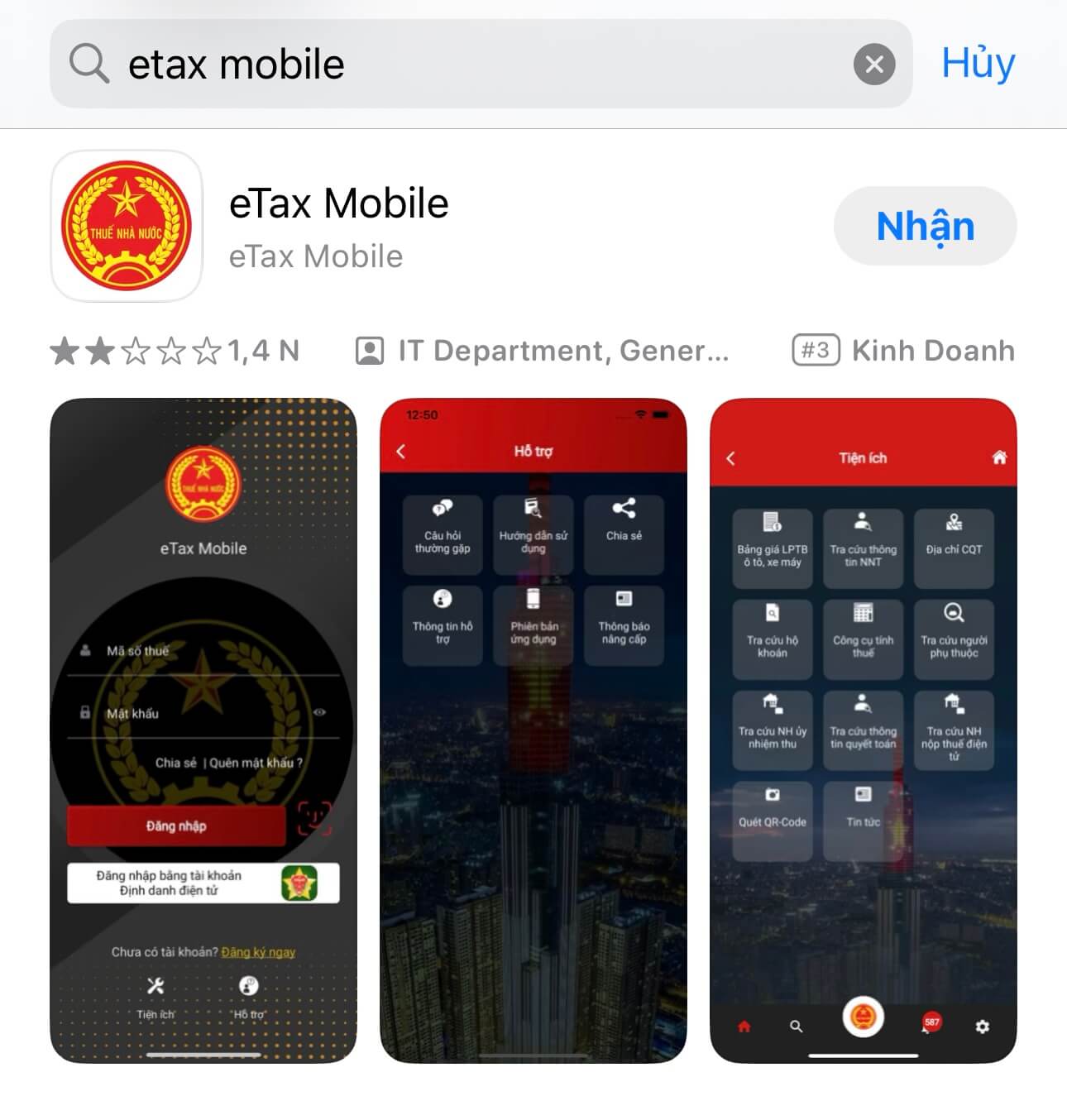 Tải ứng dụng tra cứu trên eTax Mobile