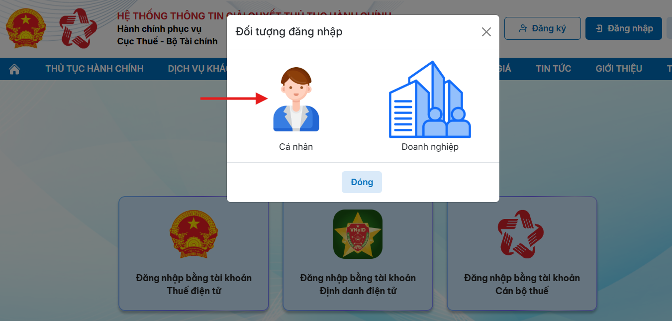 Chọn Chức Năng Đăng Nhập Tài Khoản Thuế Điện Tử