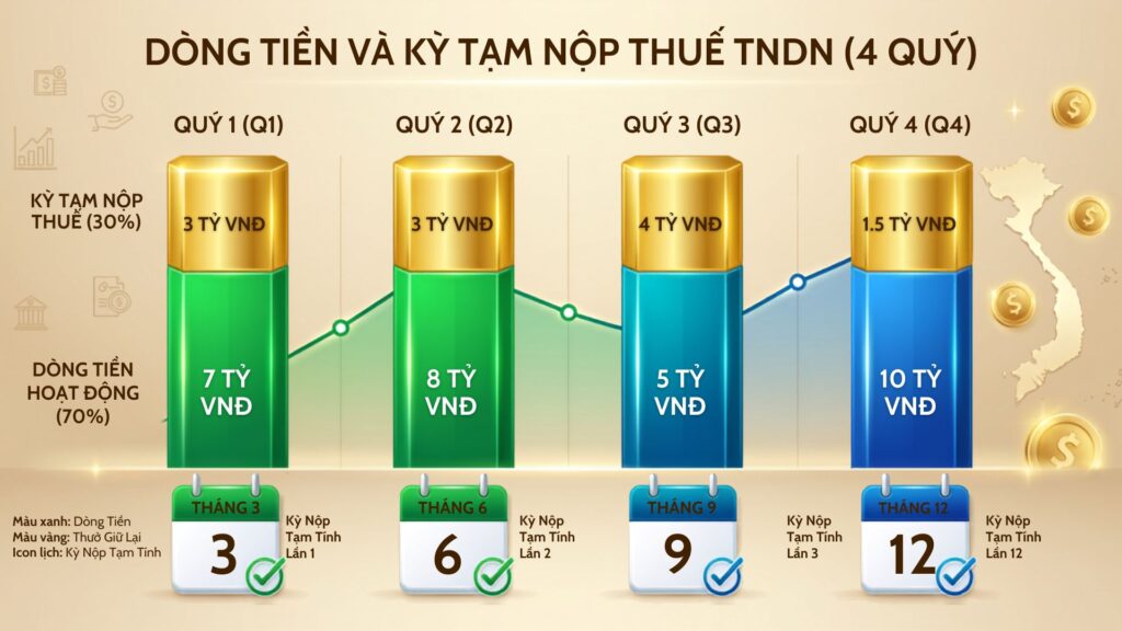 Dòng tiền và kỳ tạm nộp thuế TNDN (4 Quý)