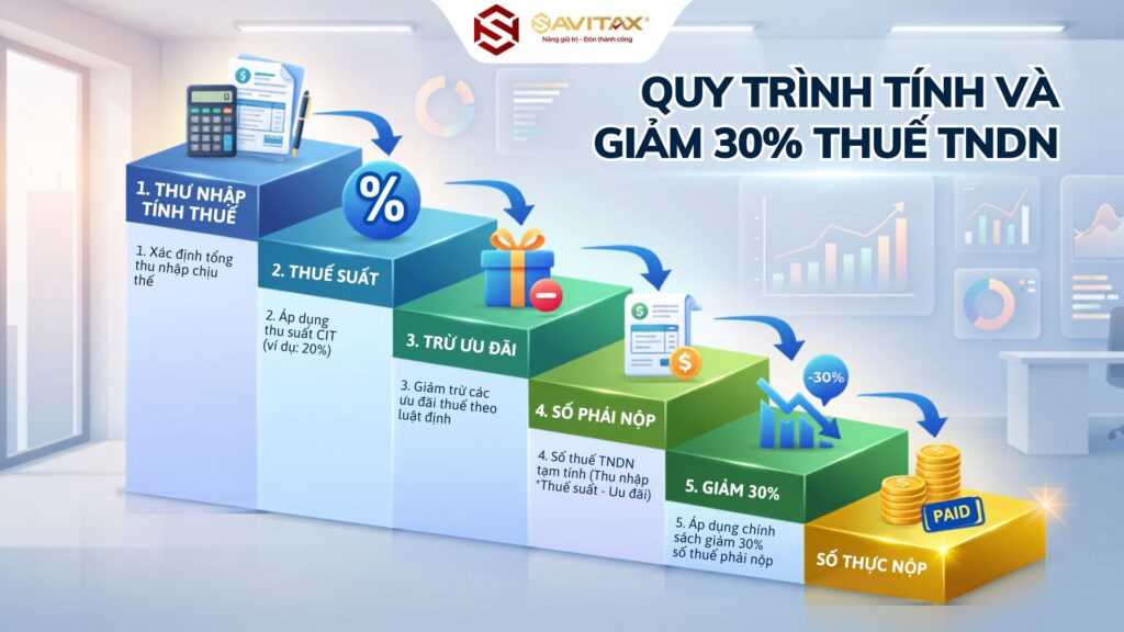 Quy trình tính và Giảm 30% Thuế TNDN